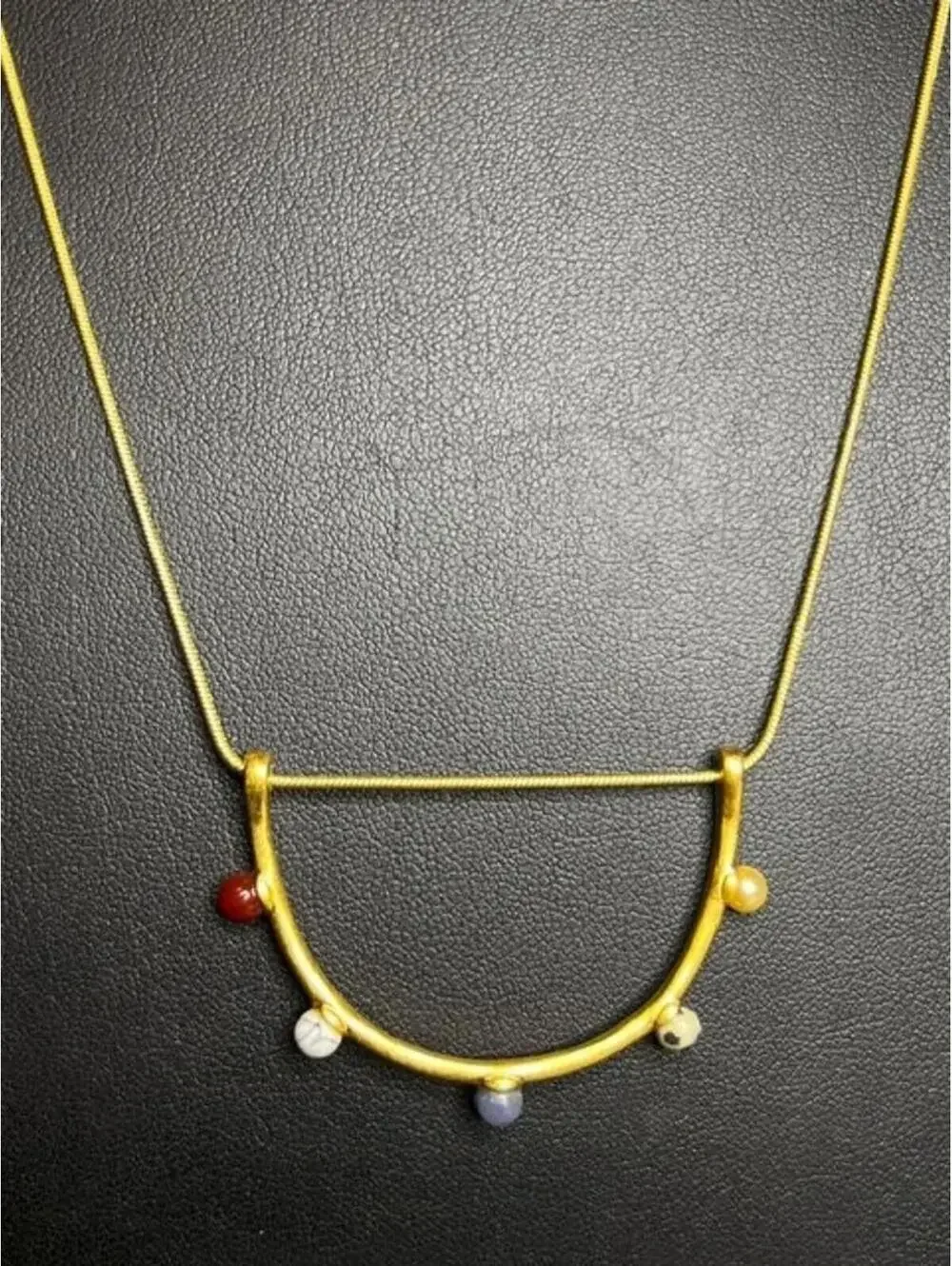 B5036 Madewell Half Moon Arc Necklace Multi Bead Gold Tone Fashion 20-22" - Picture 2 of 3